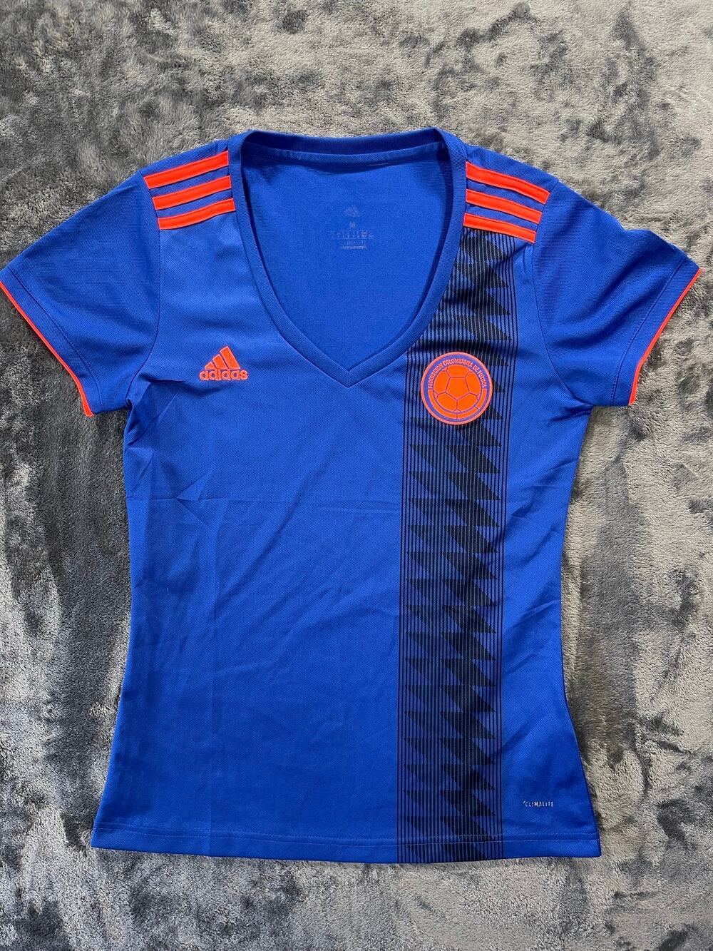 Adidas Colombia National Football Team Jersey Women Blue Orange Climalite Medium